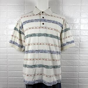 Vintage Woolrich John Rich & Bros Polo Mens Large Ivory Natural Fish Golf Shirt